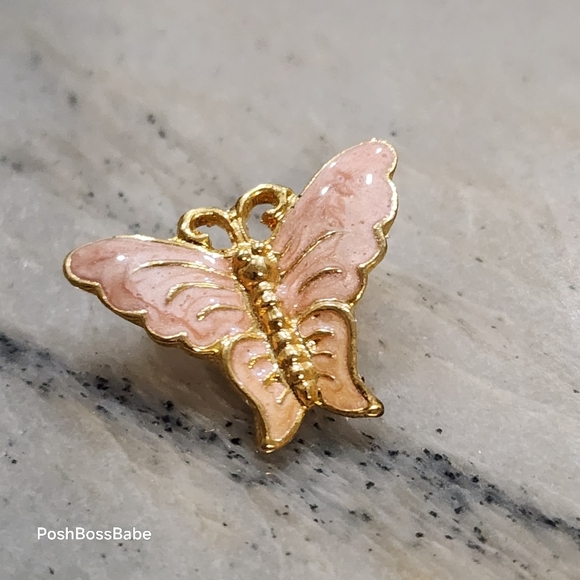 Vintage Pink Enamel Butterfly Pin Brooch Gold Tone 1" - Picture 1 of 3